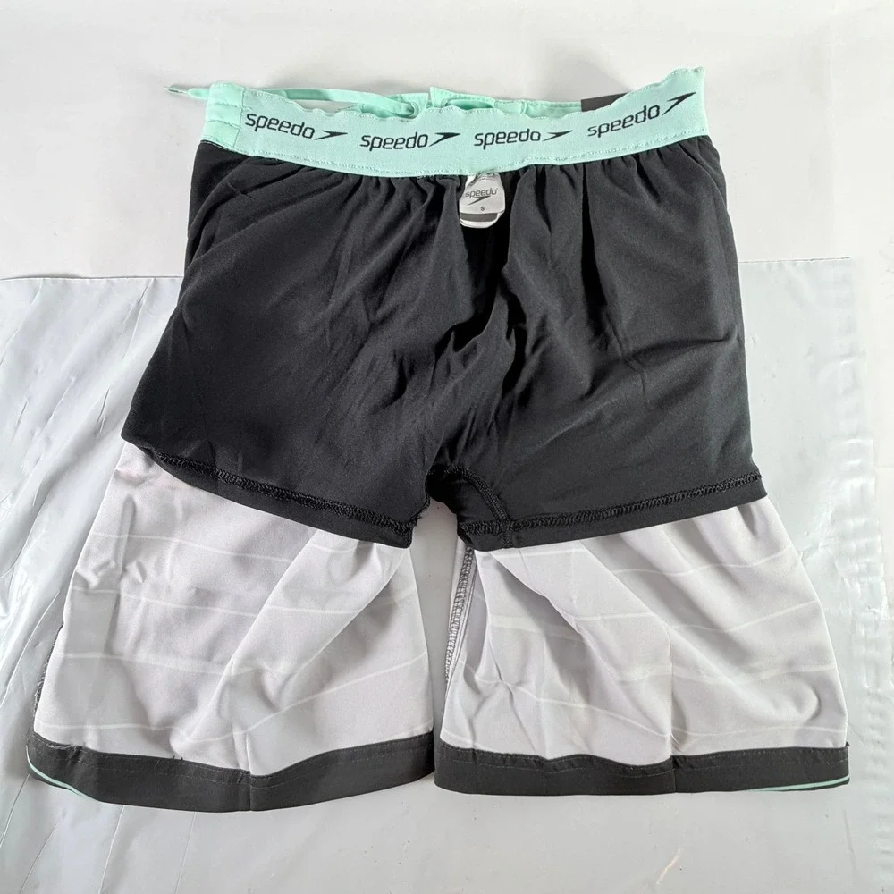 Speedo Eco Hydro Square Leg Swim Board Shorts Volcanic Ash Striped Small NWT‎